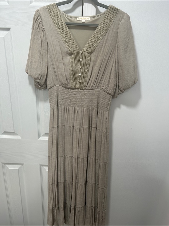 Kings Road Dresses & Skirts - Boho Smocked Maxi Dress Taupe XL